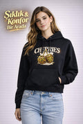 Cherries Graphic Hoodie for Women, Oversized Black Hoodie, Trendy Streetwear Sweatshirt