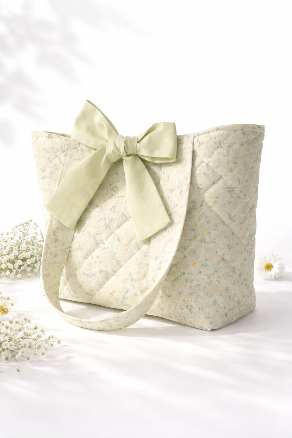 Şık Çiçek Desenli Fiyonklu Kumaş Tote Çanta