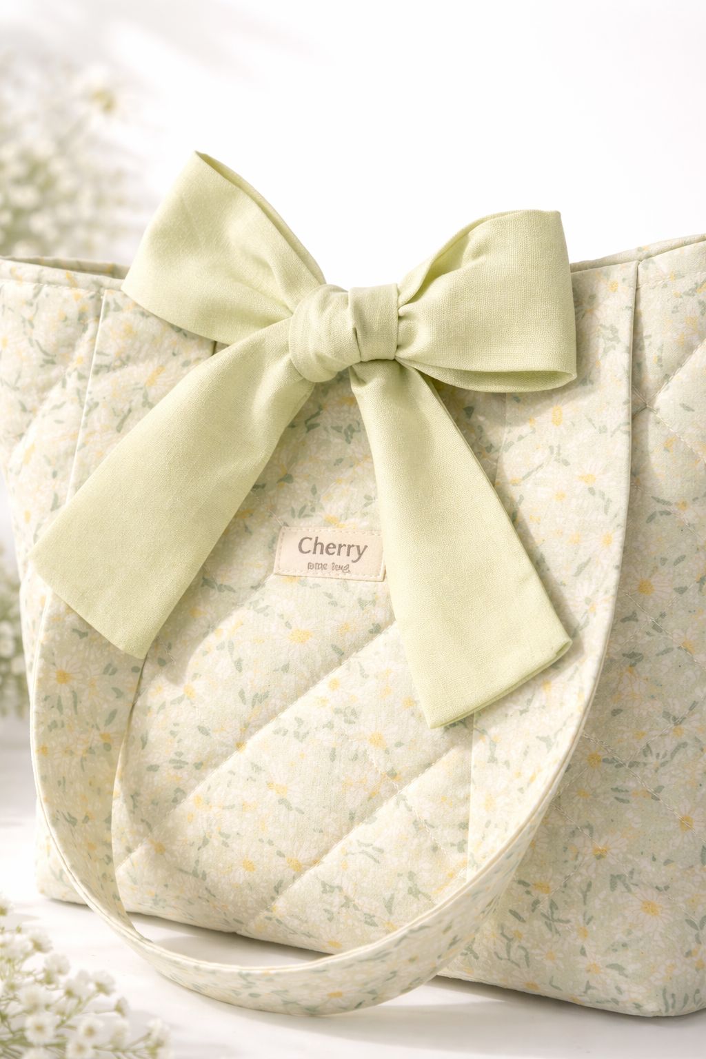 Şık Çiçek Desenli Fiyonklu Kumaş Tote Çanta