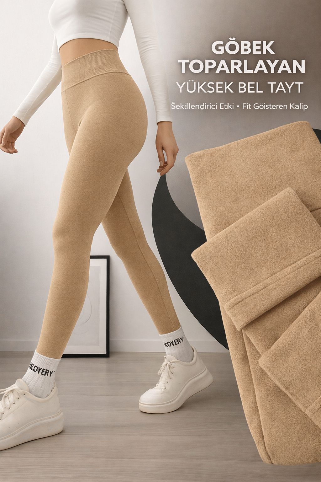 Kadın Yüksek Bel Toparlayıcı Termal Polarlı Spor Tayt