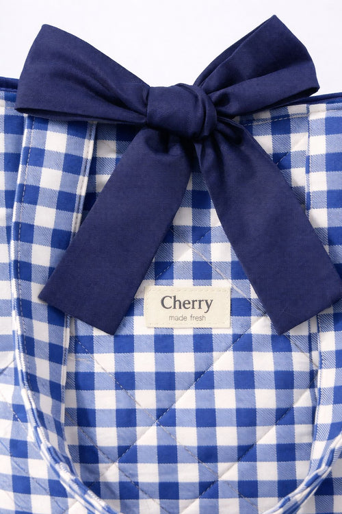 Fiyonklu Mavi Beyaz Pötikareli Kumaş Tote Çanta | Şık ve Kullanışlı